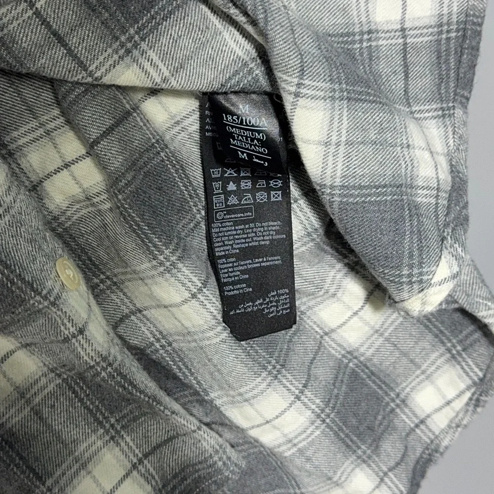 AllSaints Slim Fit Shirt Mens Size Medium Cotton Plaid Grey Flannel Button Down